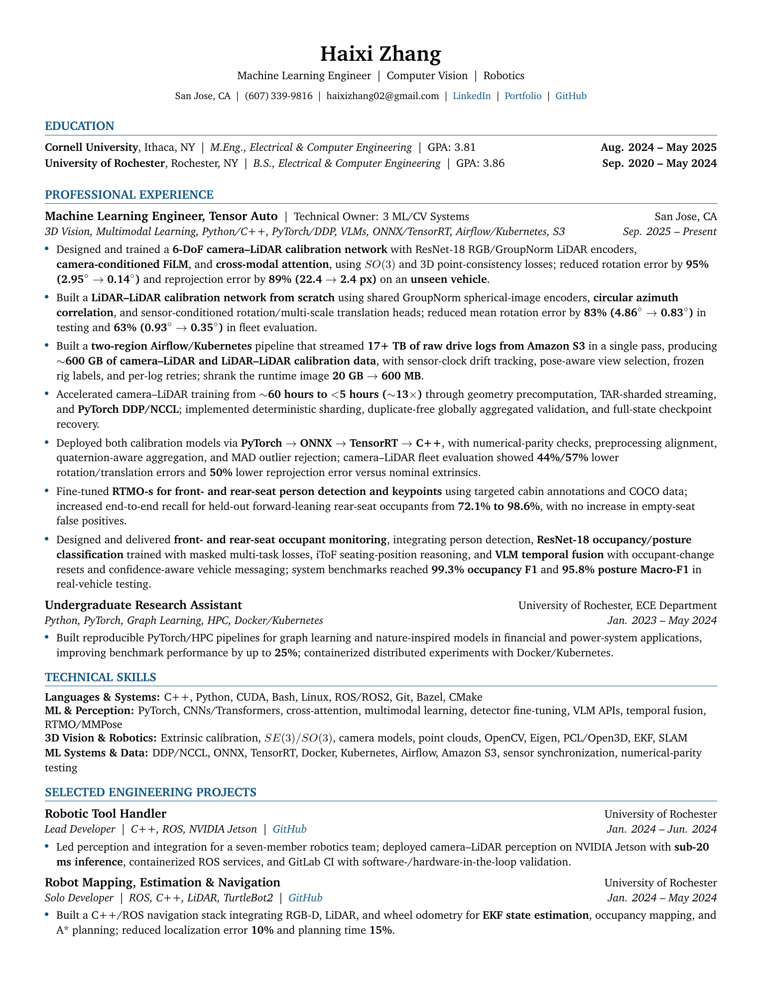Haixi Zhang's one-page resume